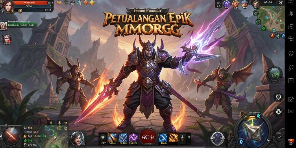 Screenshot gameplay MMORPG 66K yang menampilkan karakter bertarung melawan monster.