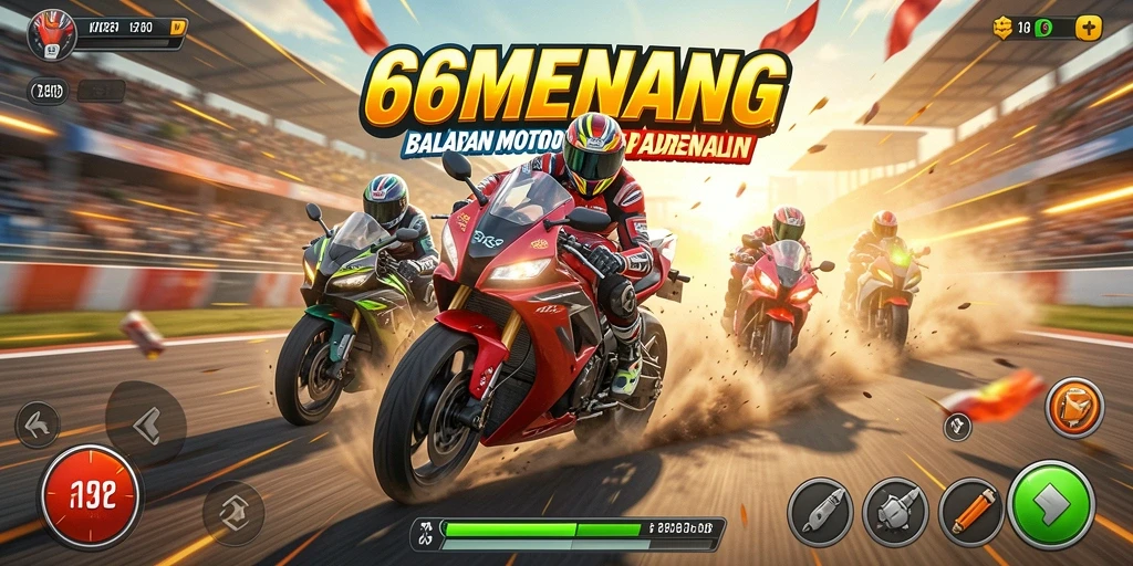 Gameplay mendebarkan dalam balapan motor yang kompetitif.