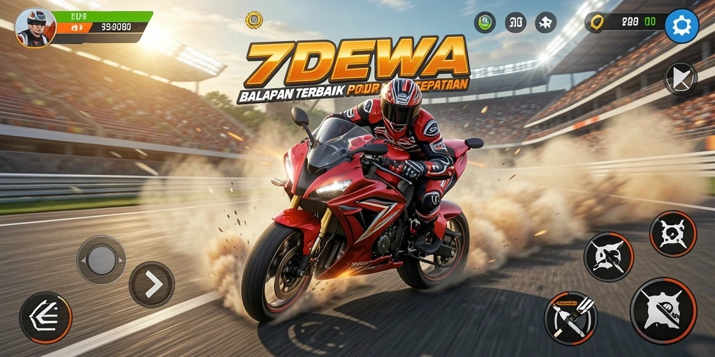 Menampilkan gameplay seru balap motor di trek beraneka ragam.