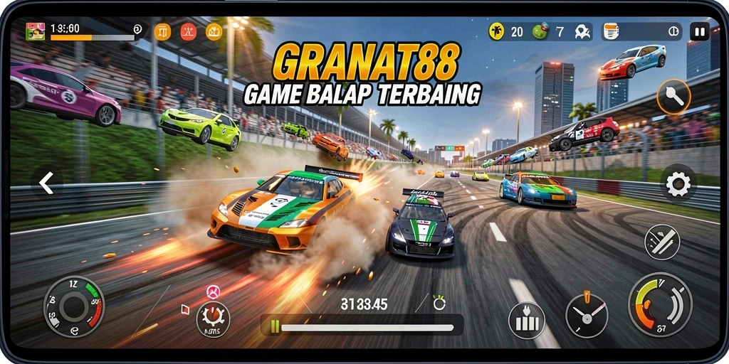 Gameplay balap yang mendebarkan dengan mobil dan trek menakjubkan.