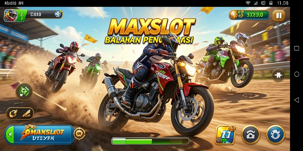 Tangkapan layar menampilkan aksi balapan motor di MAXSLOT.