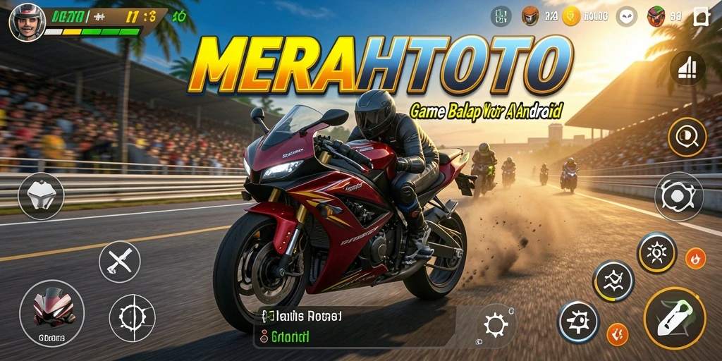 Screenshot gameplay <strong>MERAHTOTO</strong> menampilkan aksi balap motor yang mendebarkan.