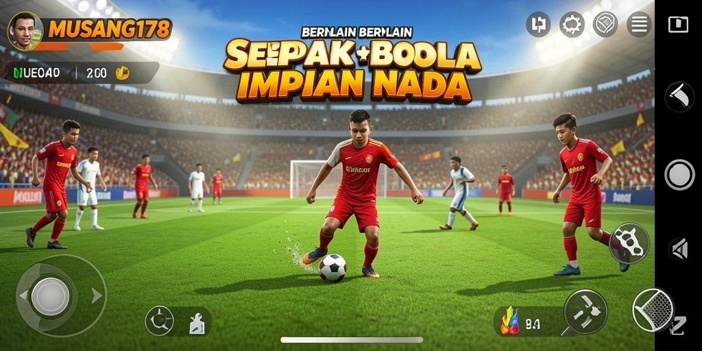 Tampilan menarik dan dinamis dari gameplay sepak bola dalam MUSANG178.