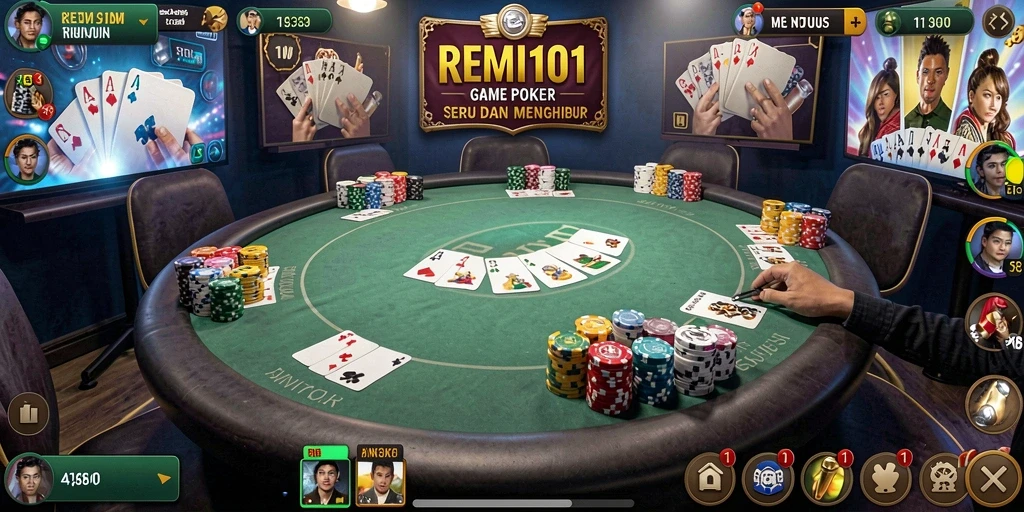 Tampilan gameplay Poker yang menegangkan di REMI101.