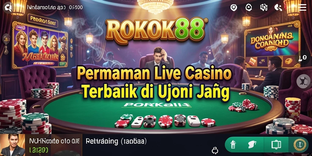Screenshot gameplay ROKOK88 yang menampilkan dealer langsung dan suasana permainan kasino.