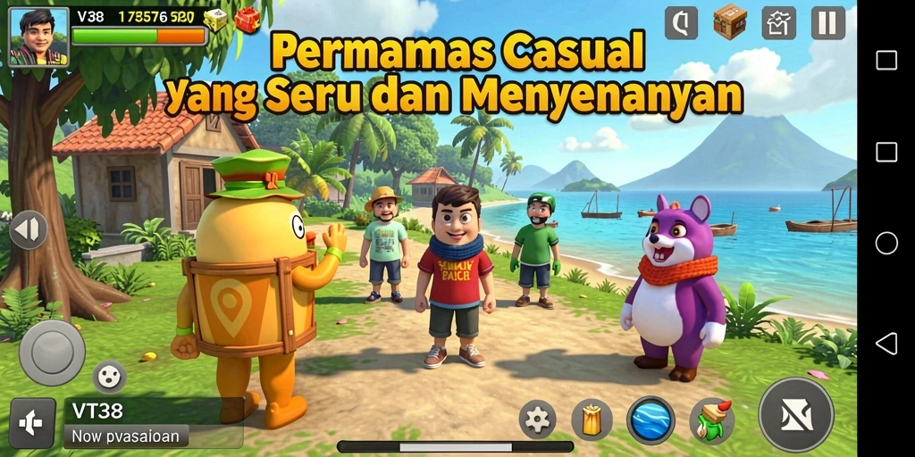 Screenshot menampilkan gameplay VT38 yang seru dan penuh warna.